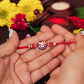 Dual Rudraksha With Color Change Om Stone  Bead Silver Rakhi